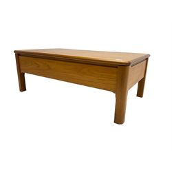 Teak rectangular coffee table, on hinged revealing compartment 