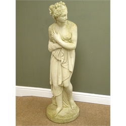  Composite garden statue of the bathe surprised female on circular base, H119cm    
