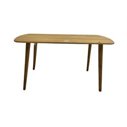 Rectangular oak occasional table (79cm x 40cm, H41cm), and two smaller oak occasional tables, all on turned splayed supports