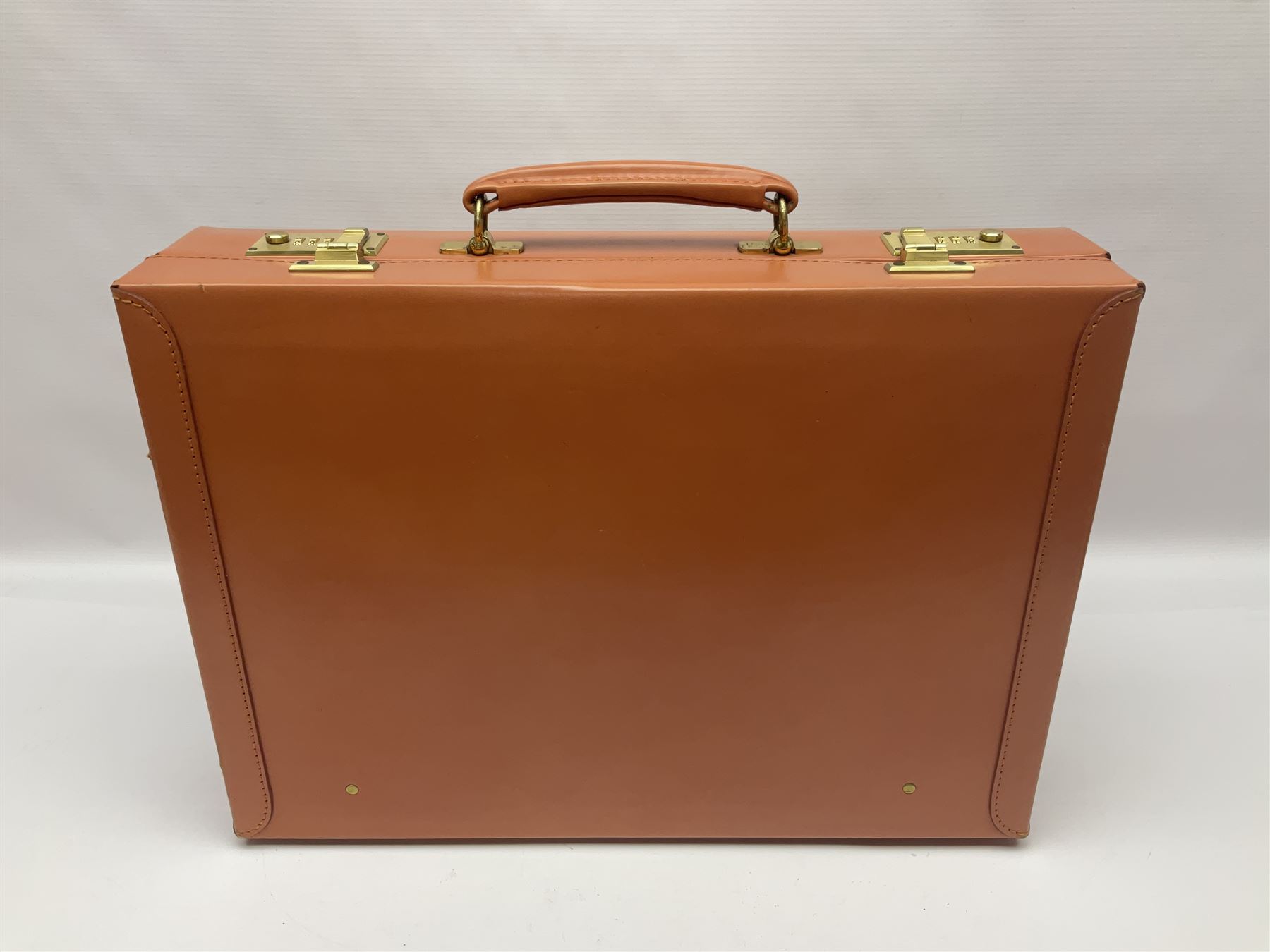 Papworth of Cambridge  leather attaché case, with brass fittings, with internal stationary compartments, H34cm, L47cm 