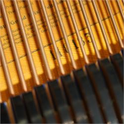 Julius Bluthner-light mahogany overstrung Baby Grand Piano serial No 118183 (1934), with a grand roller action, 88 ivory and ebony keys AO-C7, raised on three square tapered legs with brass castors, adjustable music desk and Lyre with sustain and una-corda pedals, recently (2007) thoroughly restored, case re-finished and polished, action completely overhauled and adjusted with good repetition, frame totally re-strung including copper wound bass strings, new tuning pins, hammer heads, dampers and traditional blue Bluthner string felt, in very good playing condition. With a matching adjustable piano stool fitted with a leather cover. Tuned to concert pitch, A=440.  Complete with key fall lock and key and three castor cups.
This item has been registered for sale under section 10 of the APHA Ivory Act, Reference X76CPCS8