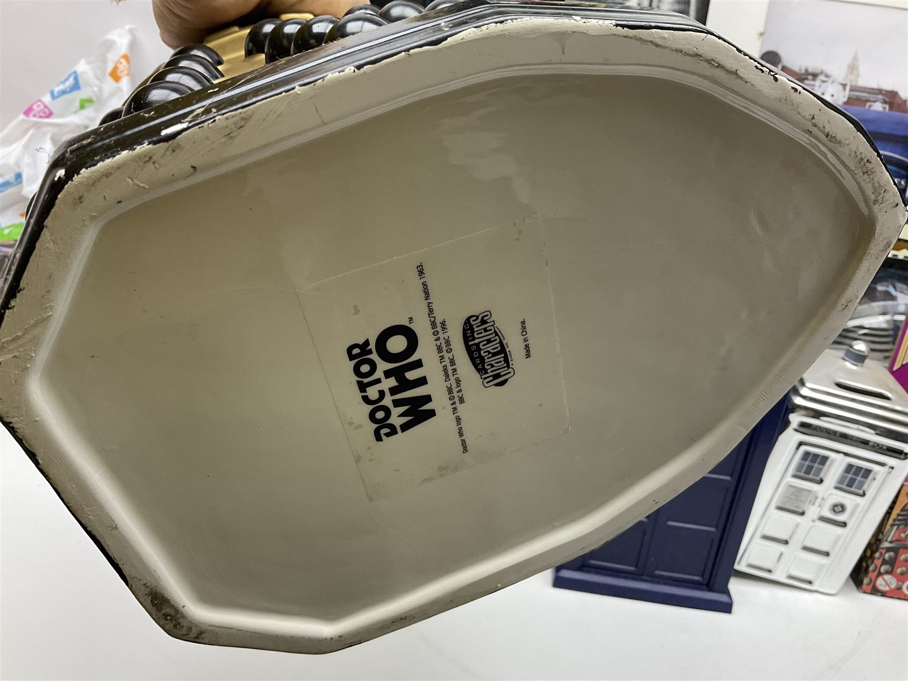 Doctor Who collectables to include ‘British Icon Dalek’ limited 50th anniversary edition in original box, collectors cookie jar, Dalek and Tardis related figures, sonic screwdrivers, small quantity of stamps, framed prints, books etc 