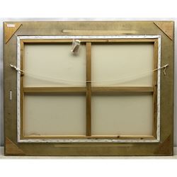 Michael J Whitehand (British 1941-): Naval Battle, oil on canvas signed 75cm x 100cm