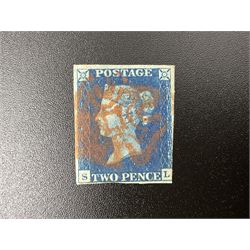 Queen Victoria 1840 two pence blue stamp, red MX cancel