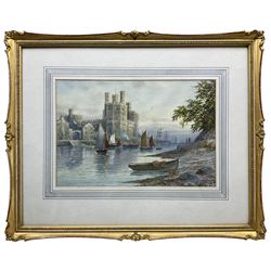 Albert Dunington (British 1860-1941): Caernarfon Castle - Wales, watercolour signed 22cm x 34cm