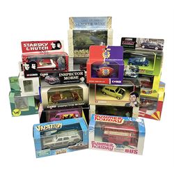 Corgi - seventeen TV/Film related die-cast models including Last of the Summer Wine, Charlie's Angels, Starsky & Hutch, Inspector Morse, Lovejoy, Mr. Bean, Chitty Chitty Bang Bang, Monkees, Fawlty Towers, Green Hornet, Summer Holiday, National Lampoon Vacation etc; all boxed (17)