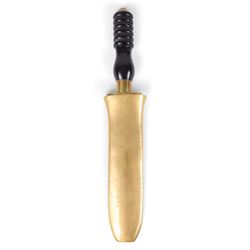 1930s German diver's knife by Siebe Gorman & Co, with double edged 20cm blade, brass crossguard and turned Bakelite handle, housed within brass scabbard with leather belt-loop
