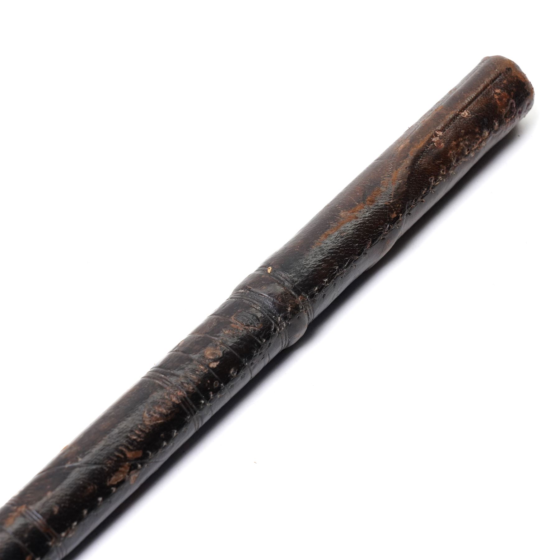 Early 20th century leather covered swagger sword stick, blade length 27cm, overall length 44cm