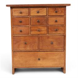 Miniature pine table top chest of twelve drawers, H35cm