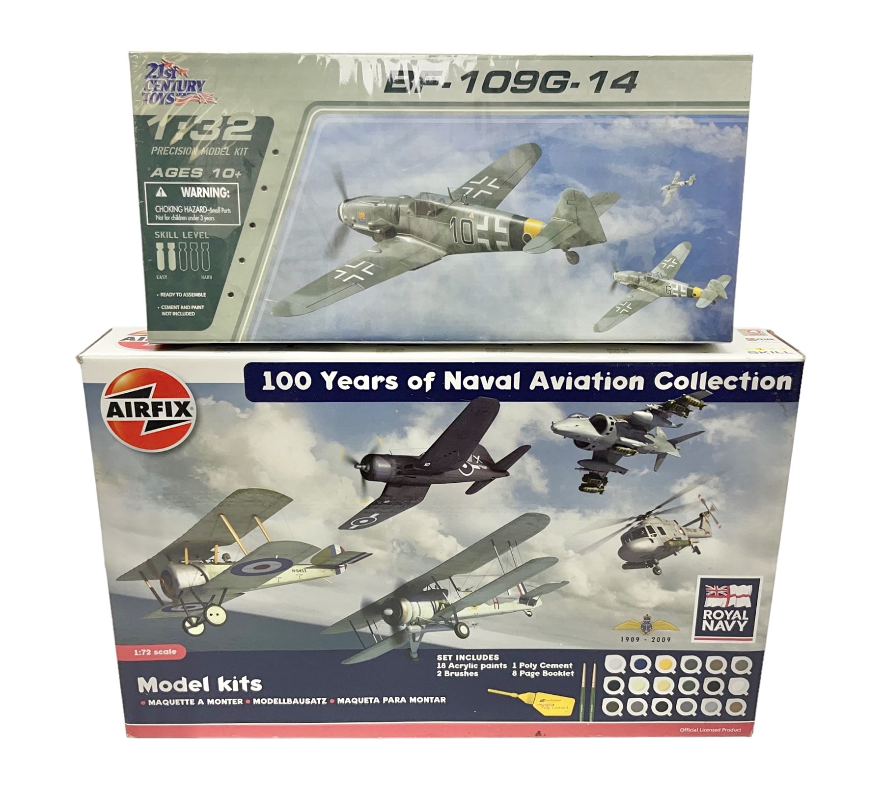 Airfix 100 Years of Naval Aviation Collection construction kit; and 21st Century Toys Messerschmitt BF-109G-14 construction kit; both boxed (2)