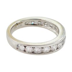18ct white gold round brilliant cut diamond three quarter eternity channel set ring, hallmarked, total diamond weight 1.00 carat