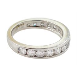 18ct white gold round brilliant cut diamond three quarter eternity channel set ring, hallmarked, total diamond weight 1.00 carat