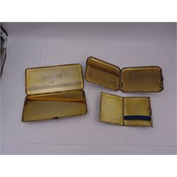 Three early 20th century silver cigarette cases, each with engine turned decoration and personal engravings, all hallmarked, largest H16.5cm