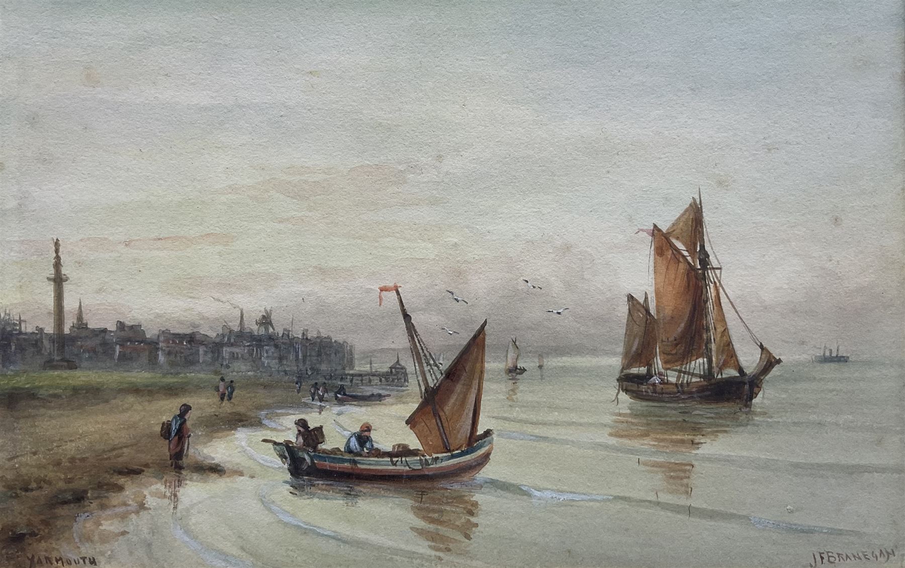 John Francis Branegan (British 1843-1909): 'Yarmouth', watercolour signed and titled 15cm x 23cm