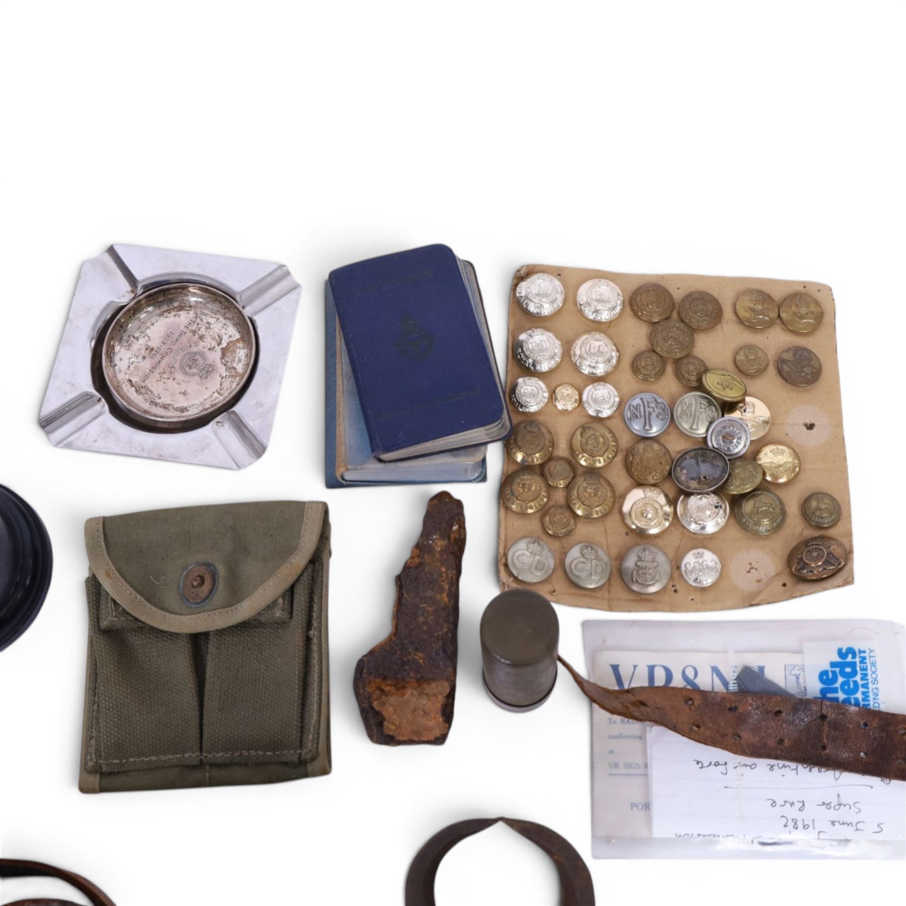 Argentine Air force rank insignia, together with silver plate dish, engraved with Ark Royal The Third Commission 1959-1961, military buttons etc  