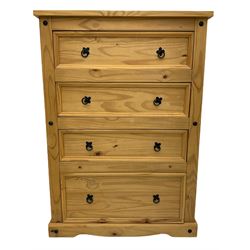 Pine chest fitted with four drawers, ironwork handles