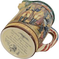 Royal Doulton The George Washington Jug, designed by Charles Noke and Harry Fenton a bicentenary jug modelled in relief with scenes relating to the signing of the Declaration of Independence, the handle in the form of the U.S. flag, H27cm