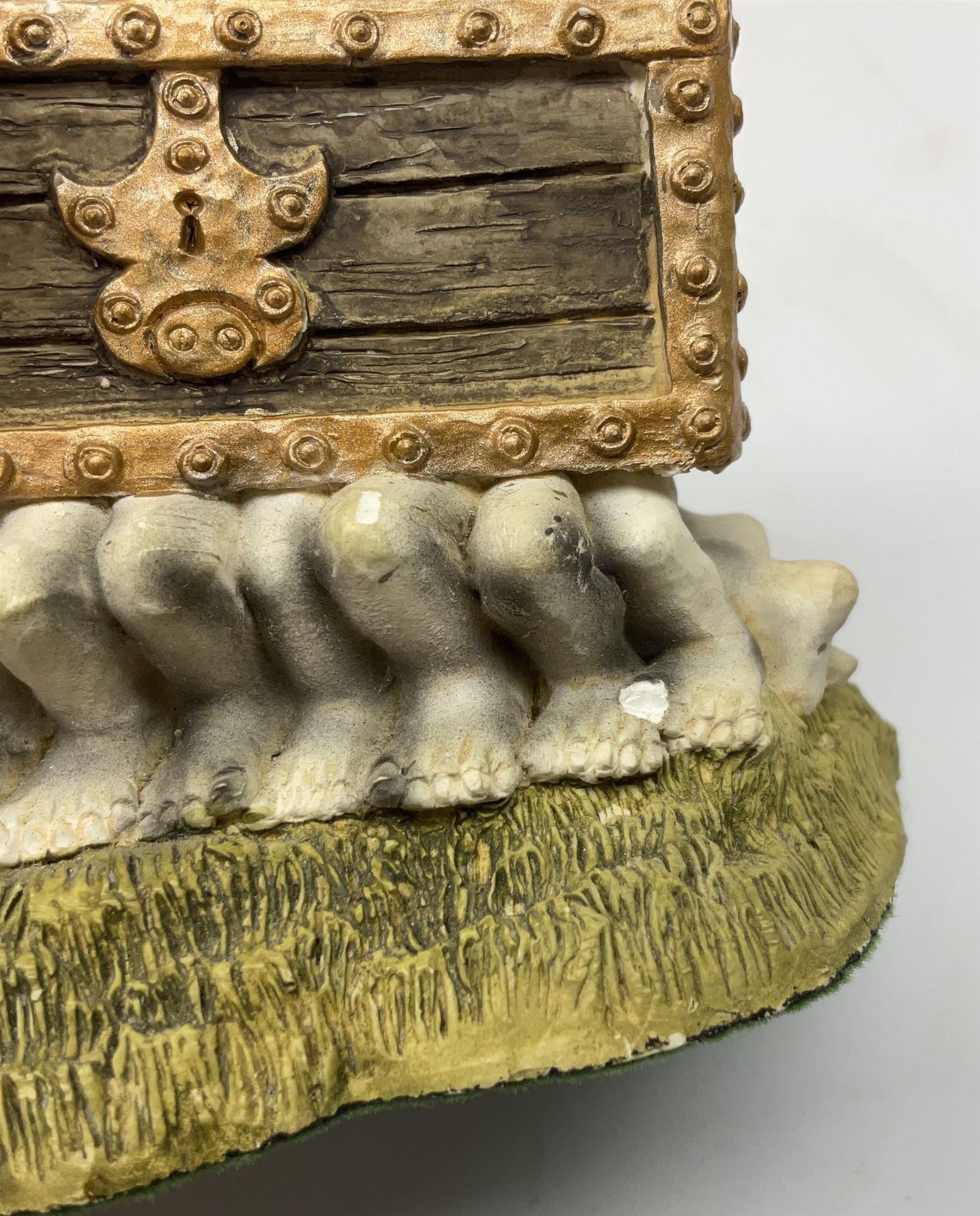 Terry Pratchett Discworld figures, comprising Roderick the hippo, DWE2, a 1995 event piece, Rincewind bookend, DW11, Death bookend, DW12, Librarians wizard knob, boxed, DW55, the luggage, boxed, DW04, tankard from the mended drum, DW21, Teppic the assassin, DW32, Greebo, DW45, Herne the hunted, DW64, Gaspode,  DW31, Quoth on skull, DW49 and Dibbler's compass DW16. 