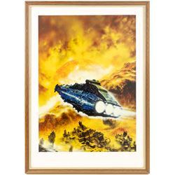 Chris Foss (British 1946-): Cover art for the 1990s reissue of Arthur C Clarke novel 'The Sentinel', print, 58x42cm

Notes: This item is from the private collection of Arthur C. Clarke's brother.