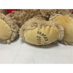 Eight annual Fraser Bears, by House of Fraser, dating between 2012 and 2019, tallest H35cm