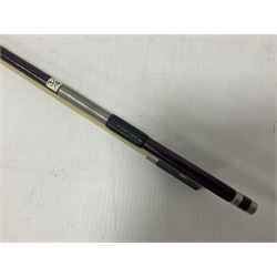 Intermusic 3/4 violin with a violet coloured solid wood body, ebonised fingerboard and fittings, bow and hard case, length 54cm