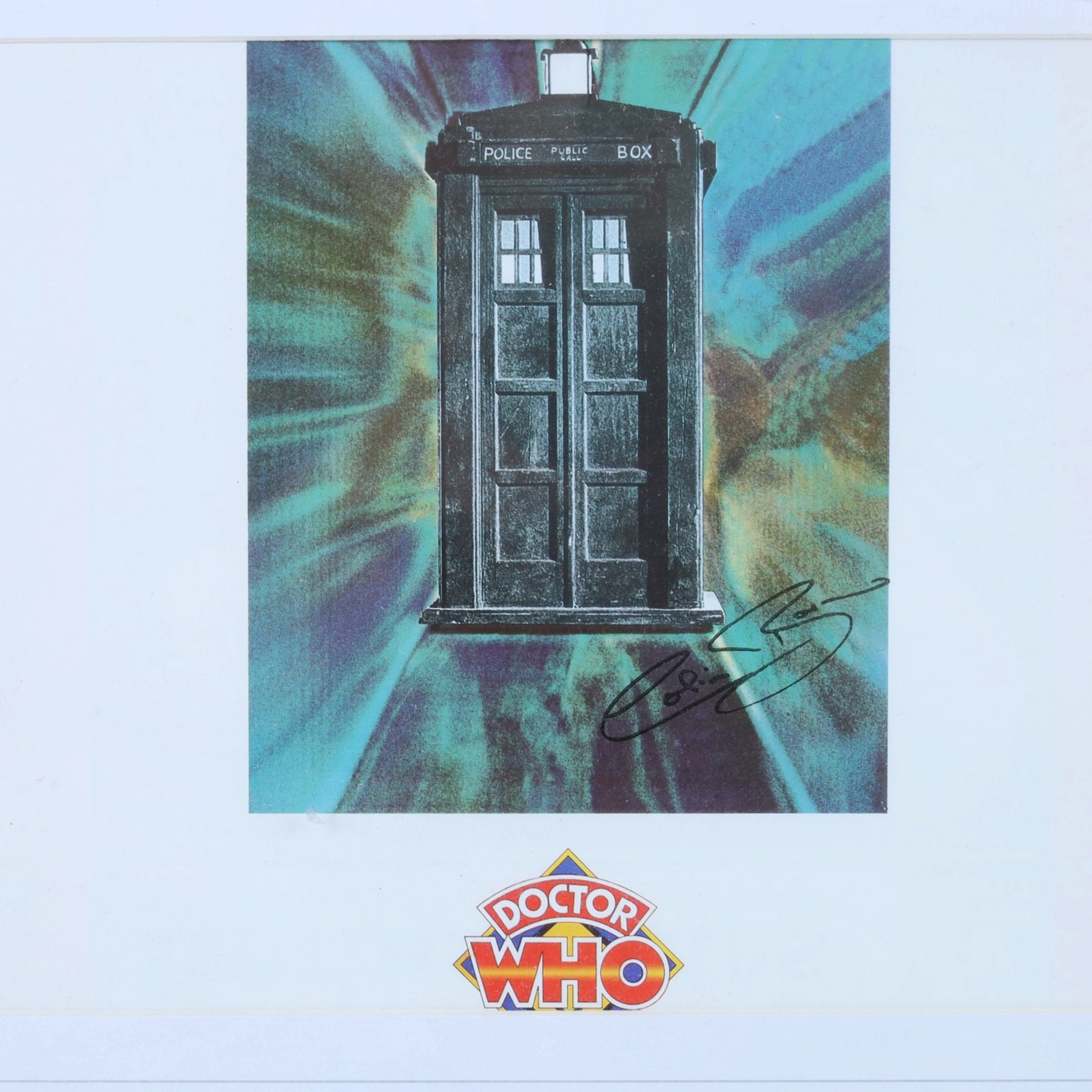 Doctor Who prints and signed memorabilia, including first day cover with signatures of Tom Baker, Peter Davidson, Colin Baker and Sylvester McCoy, signed print of Katy Manning, print of Billy Piper and Christopher Ecclestone with spurious signatures, Tardis print, etc