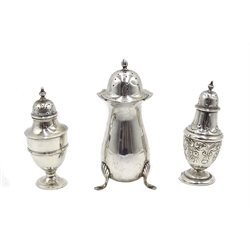  Edwardian silver pepperette by William Adams Ltd, Birmingham 1905 and two others both hallmarked, approx 6oz  