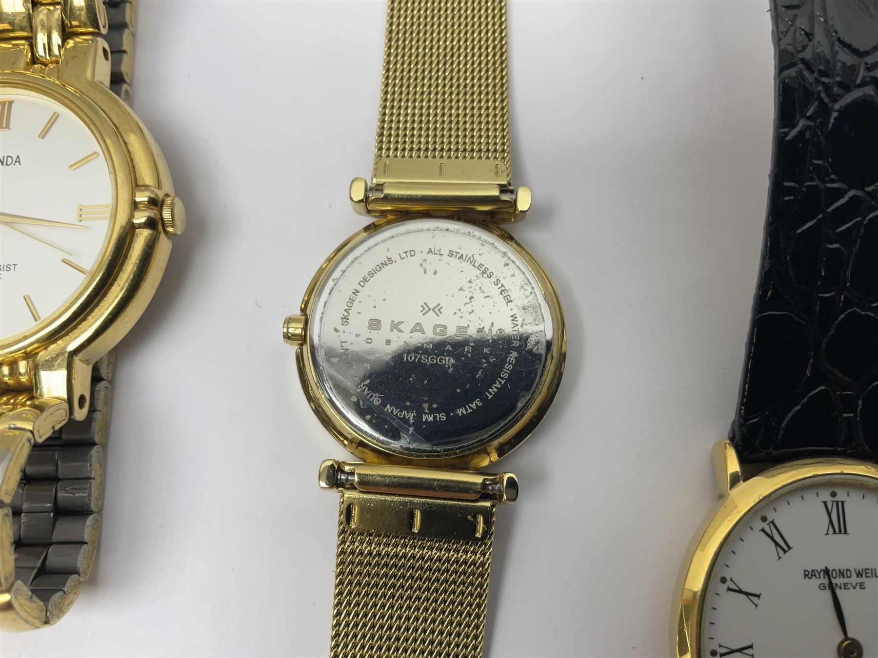 Two ladies Skagen wristwatches, to include 107SGSC and 107SGGD, both on stainless steel mesh straps, boxed, together with four other ladies wristwatches (6)