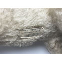 Tri ang - Pedigree Soft Toys - push along/ride-on dog as a wood wool filled plush Airedale terrier in red tubular frame with beech footrests and black rubber wheels; stitched Northern Ireland label in tact L60cm H61cm