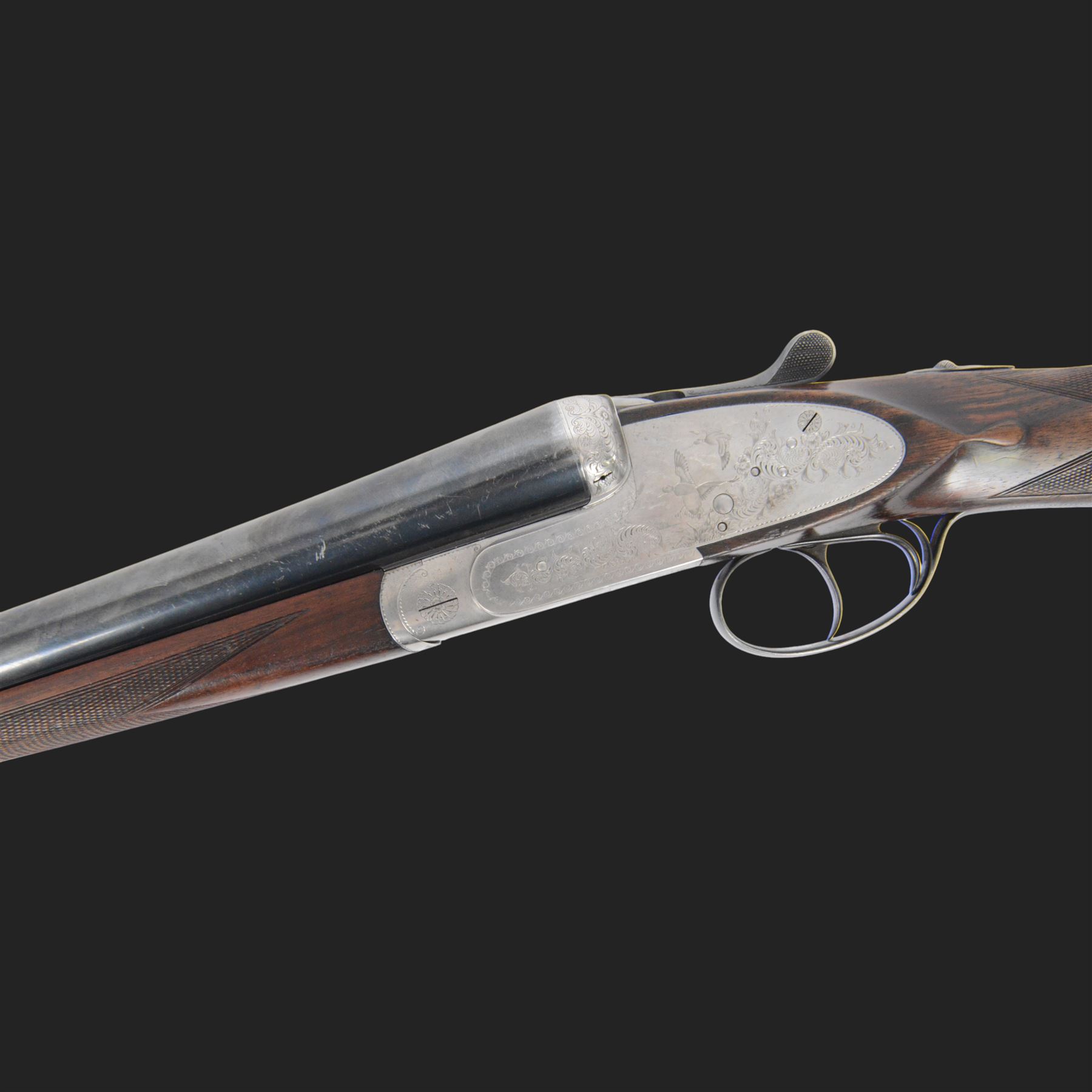 Giovanelli-engraved 12 bore double trigger side plate boxlock ejector, side by side double barrel shotgun with 69cm (27