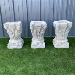 Set three reconstituted garden planters with carvings of mythical creatures  - THIS LOT IS TO BE COLLECTED BY APPOINTMENT FROM DUGGLEBY STORAGE, GREAT HILL, EASTFIELD, SCARBOROUGH, YO11 3TX