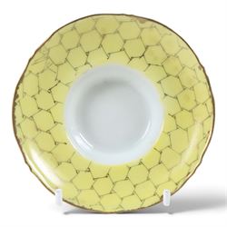Famille jaune rice bowl, cover, and saucer, decorated with a bird in a blossoming branch, H10cm