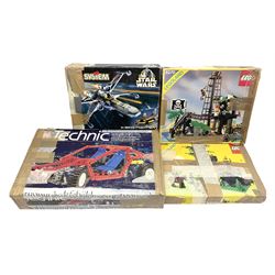 Legoland - Camouflaged Outpost 6066 and Pirates Forbidden Island 6270; together with  Technics Test Car 8865; and Lego System Star Wars X-Wing Fighter 7140; all boxed (4)