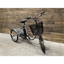 Alpine electric tilt trike - power assisted with throttle (no need to pedal), 15.5mph with 40 mile range, only 37 miles from new, silver finish, removable battery with charger, YoungDo gell seat with cover, £2749 new.