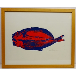  Donald Dean (British1930-): Red and Blue Fish, screenprint signed in pencil, 59cm x 74cm  