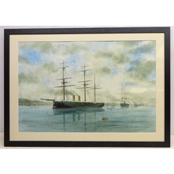  'Ironclads' - Steam Ship Portrait, 20th century oil on canvas signed and dated '86 M Shorte with Lighthouse Scene verso by the same hand 48cm x 73cm   