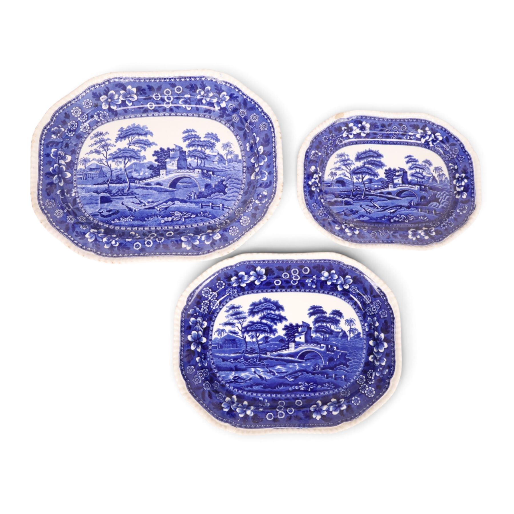 Spode Tower pattern graduating set of three platters, largest L44cm D35cm 