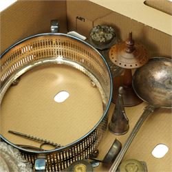 Victorian silver plated tea pot, plated dish frame, toddy ladle, soup ladle by Mappin & Webb and other items