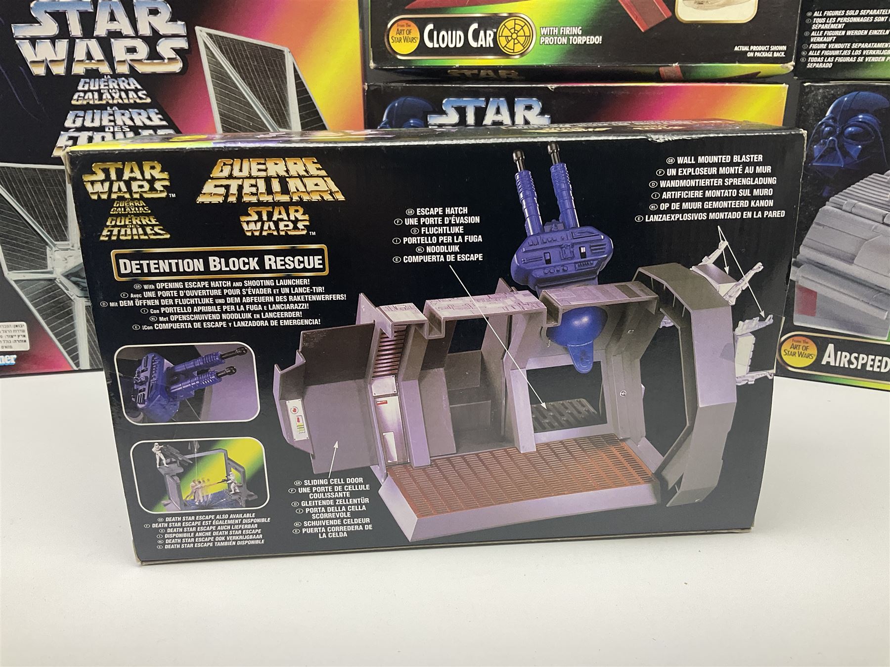 Star Wars - La Guerra De Las Galaxias La Guerre Des Etoiles/Shadows of the Empire - TIE Fighter; Cloud Car; Airspeeder; Landspeeder; Death Star Escape; Detention Block Rescue; Imperial Speeder Bike; Boba Fett IG-88; and Crowd Control Stormtrooper; all boxed/carded (9)