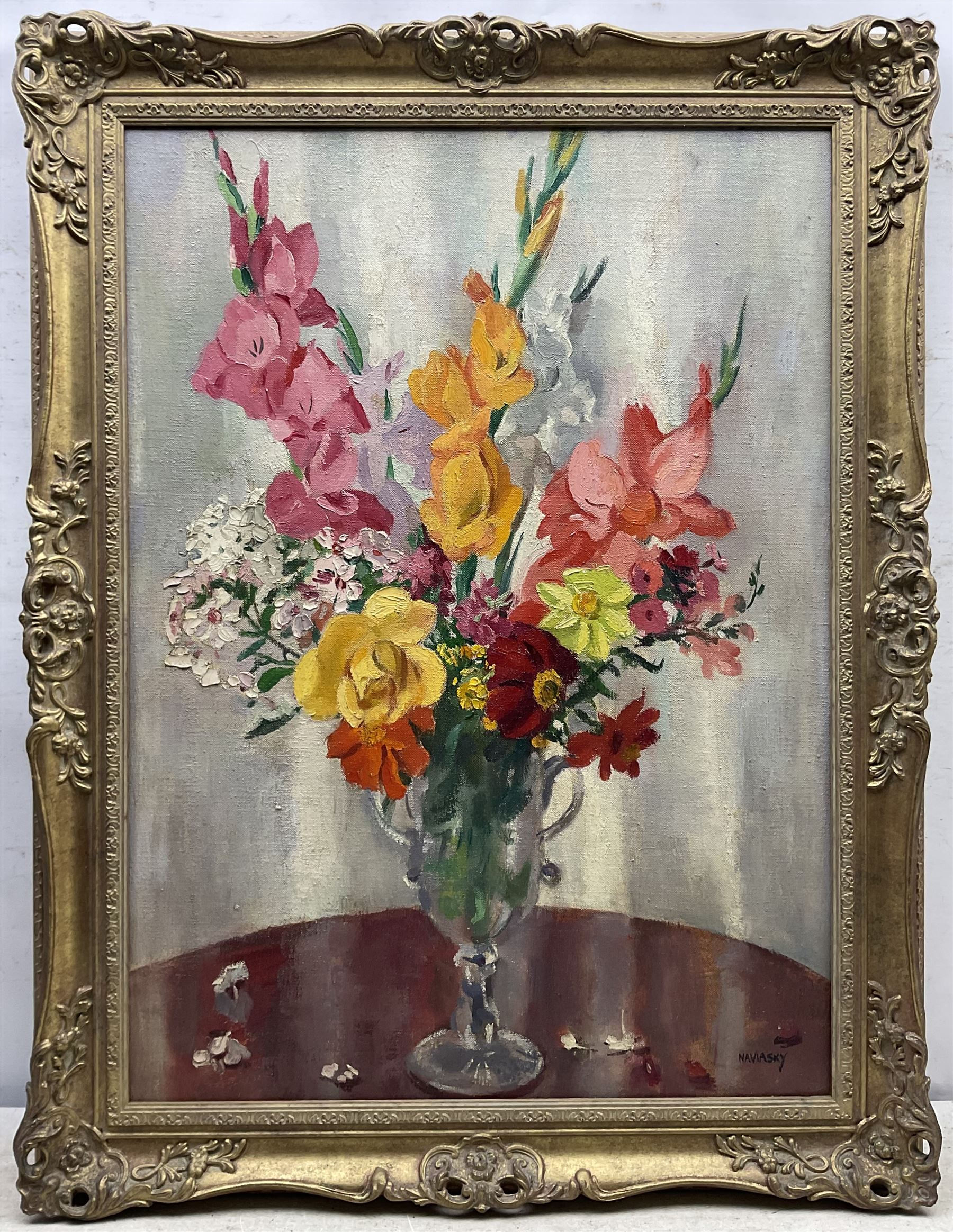 Philip Naviasky (Northern British 1894-1983): Still life Vase of Flowers, oil on canvas signed 75cm x 55cm