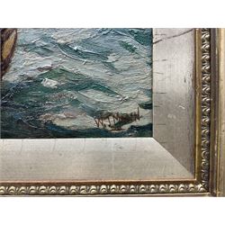 William J Mann (Scarborough early 20th century): 'A Fair Breeze' - Scarborough Yawl and Coble at Sea, oil on panel signed, titled and inscribed 'Newby' verso 33cm x 44cm 
Notes: Mann was a member of the Fylingdales Group of Artists and lived in Newby, Scarborough.