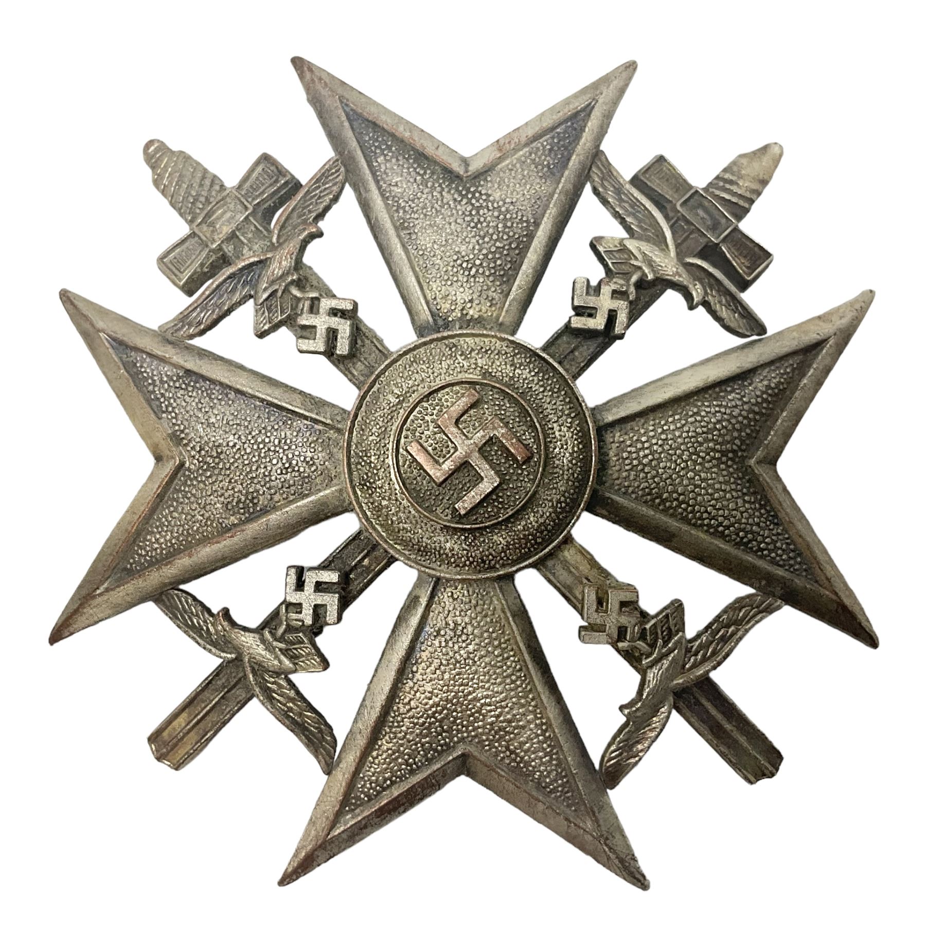 German Spanish Cross with silvered finish; stamped verso L/12; probably a post-WW2 copy