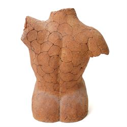 English School (Contemporary): Three Female Torsos, set of clay and sand hollow sculptures, approx H38cm (3)