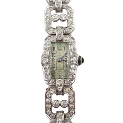  Art Deco ladies diamond cocktail watch, stamped all Platinum, with insurance valuation  