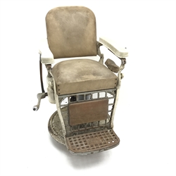 Early 20th century 'Emil. J. Paidar Chicago' barber shop chair, upholstered back and seat, W75cm