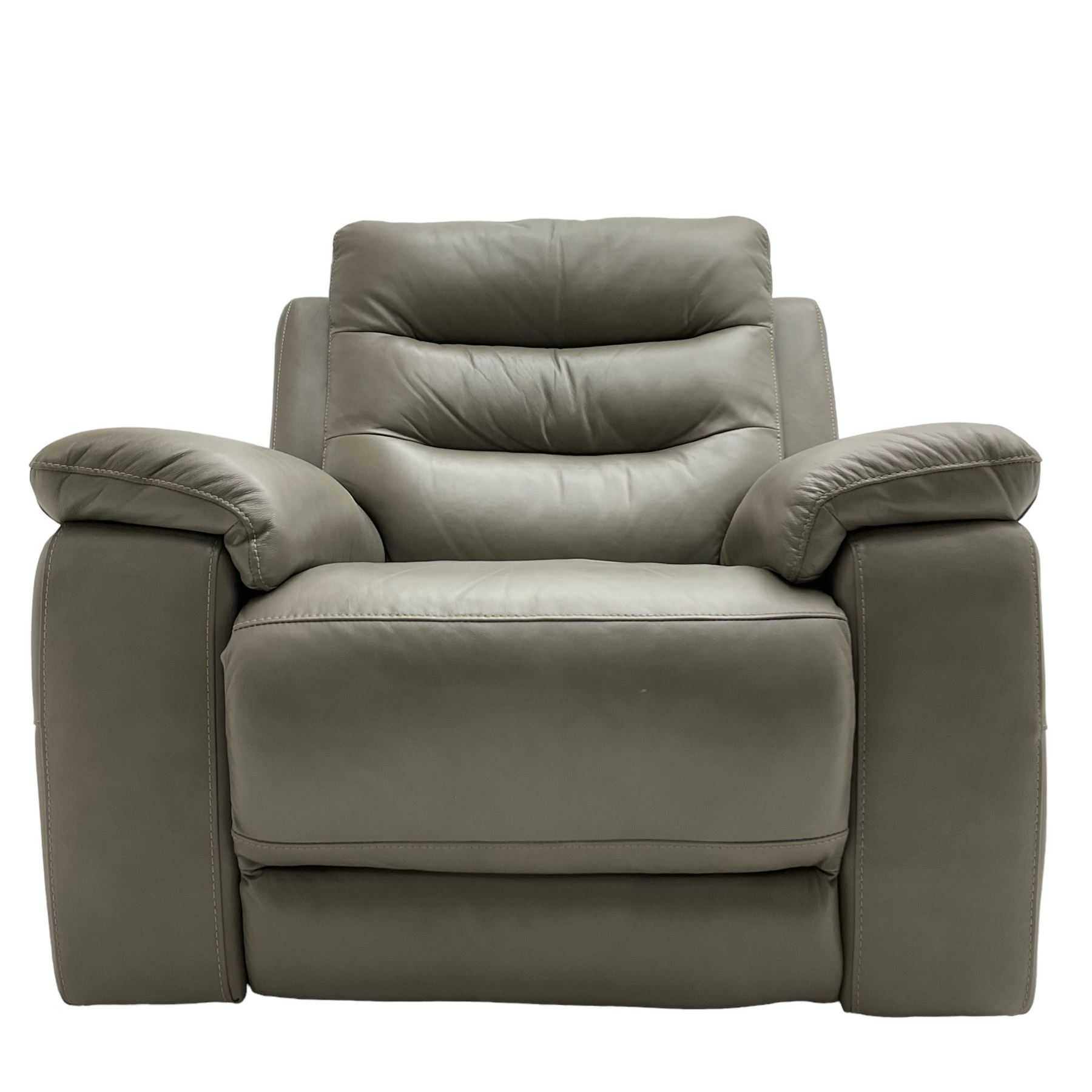 Violino - 'Atlanta' three-seat electric reclining sofa (W200cm, H100cm, D89cm); matching two-seat electric reclining sofa (W158cm); and matching electric reclining armchair (W100cm); upholstered in grey leather