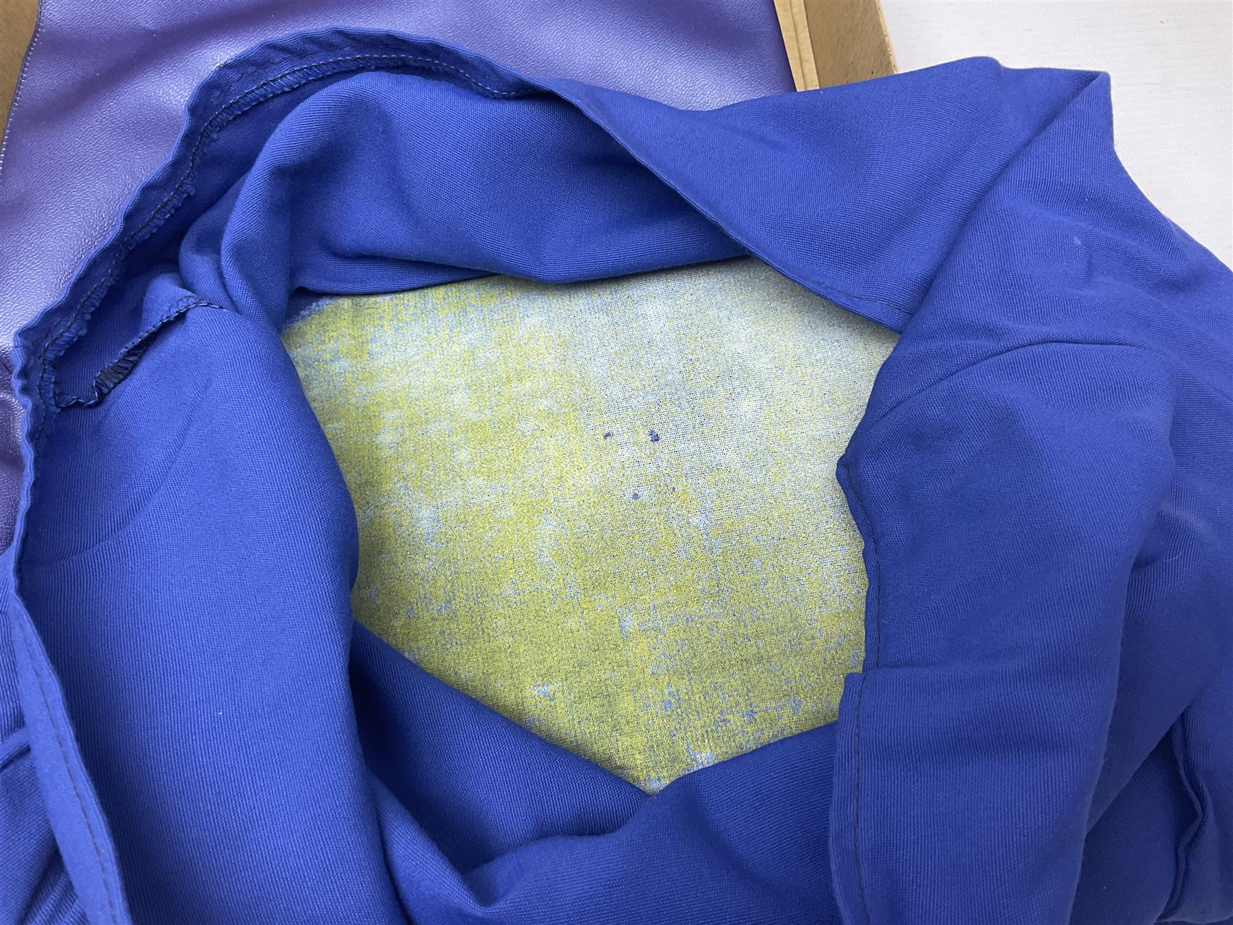 Two Boxed Batman Playsuit Costumes - 1960s 20th Century Original Play Suit, black eye mask, plastic vinyl cape/gauntlets, leather style belt, blue/yellow shirt, with Bat motif and blue/yellow pants; in original illustrated lidded box; and 1976 Decker Batman Playsuit costume, vinyl cape/ mask/gloves/boot tops/yellow belt, grey cloth top and pants; in original illustrated box (2)