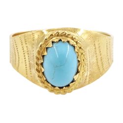 18ct gold single stone turquoise ring, stamped 750