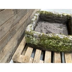 Large 19th century square weathered stone trough 