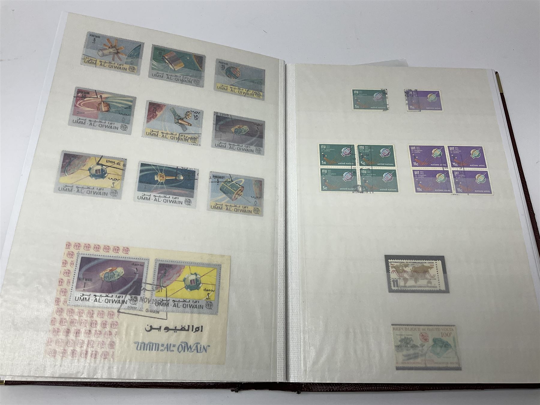 Thematic stamp collection relating to satellites, telecommunications and space from various Countries including Angola, Antigua, Ascension, Australia, Bahamas Barbados, Bhutan, British Virgin Islands, Denmark, Ecuador, Israel etc, a mint and used collection housed in three stockbooks